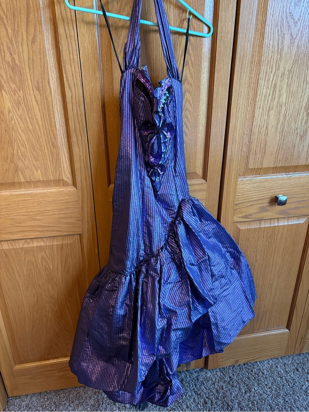 Purple Metallic Shimmery Prom Dress with Ruffled Skirt